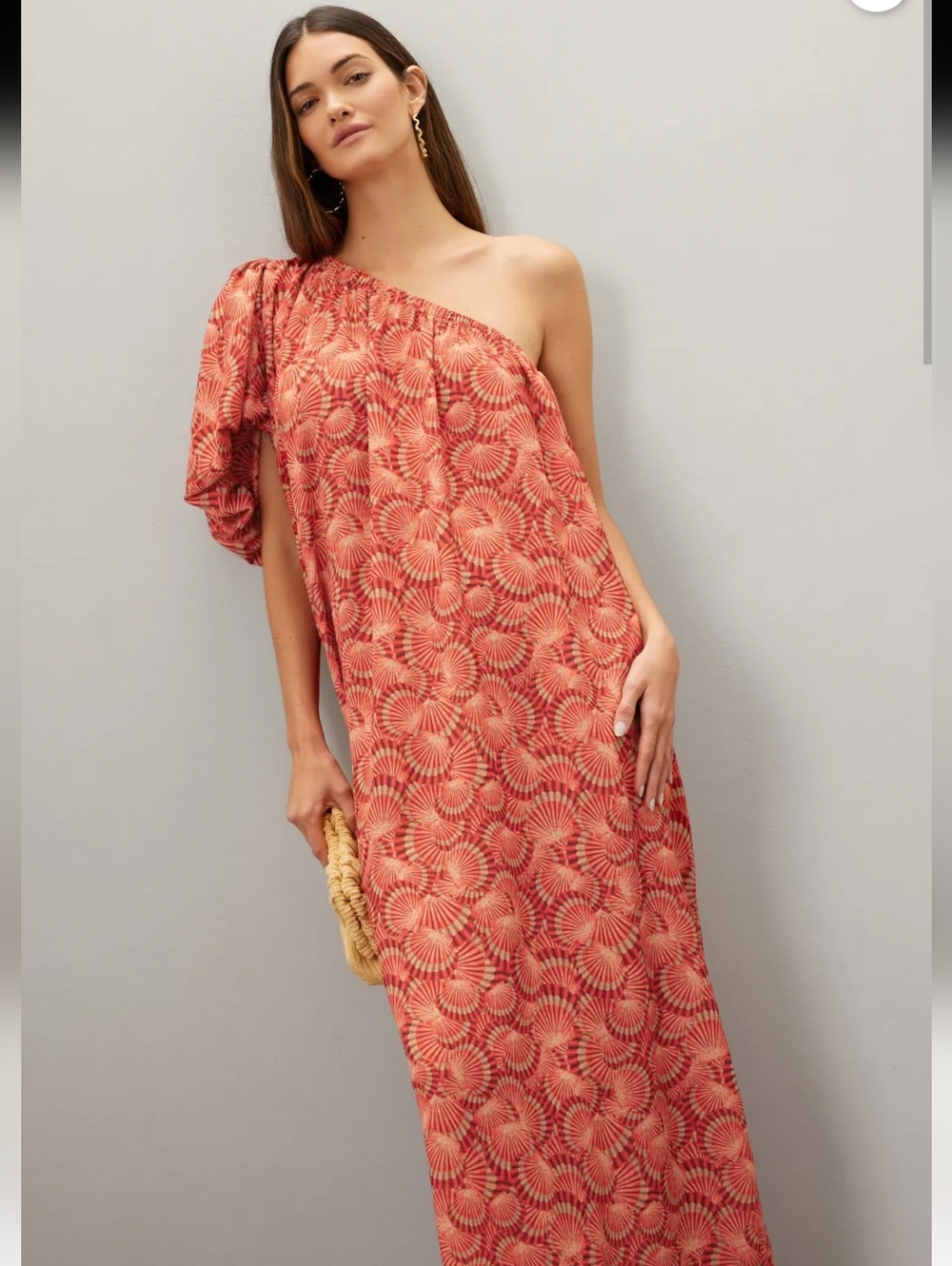 LoboRosa Orange Shell Print One Shoulder Shift Dress Size S